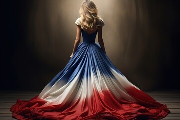 Fototapeta na wymiar A woman wearing a dress with the French flag