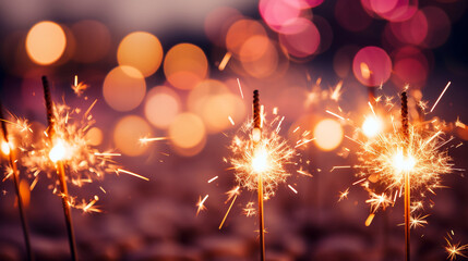 Obraz premium Christmas background with sparklers closeup. Generative Ai. 