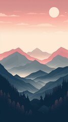 Mountain Landscape with Pink Sky at Dusk AI Generated