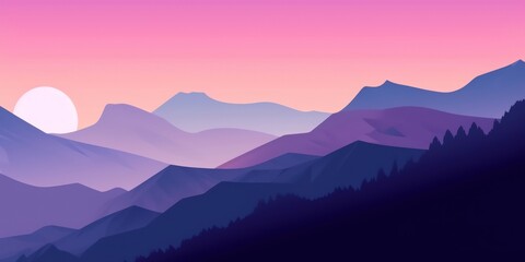 Mountain Landscape at Dusk with Lilac Sky AI Generated