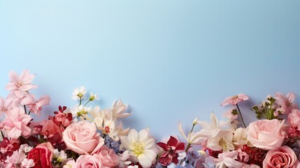 Flower bouquet, floral arrangement background. Web banner with copy space. Generative AI