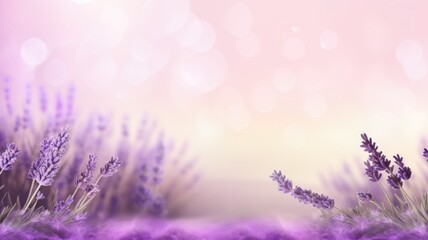 Fototapeta na wymiar Lavender field. Web banner with copy space. Generative AI