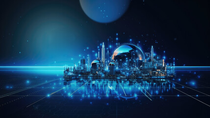 Technology, tech, network abstract background. Web banner with copy space. Generative AI