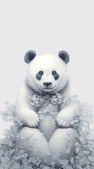 Enigmatic White Panda Poster on White Backdrop AI Generated