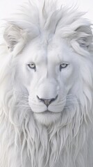 Enigmatic White Siberian Lion Poster on White Backdrop AI Generated