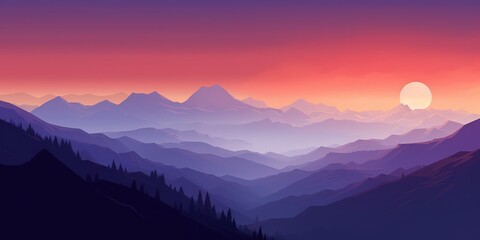 Gentle Coral Abstract Landscape with Mountains and Evening Sky AI Generated
