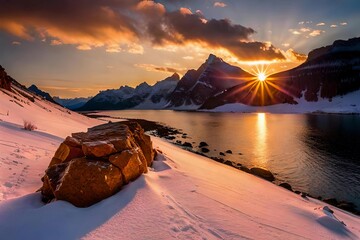 "Epic Sunrise Splendor: Behold the Majestic Beauty of Snowy Mountains Under the Golden Glow!"