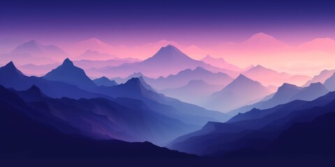 Dark Cyan and Violet Minimalist Landscape Mountain Wallpaper AI Generated - obrazy, fototapety, plakaty