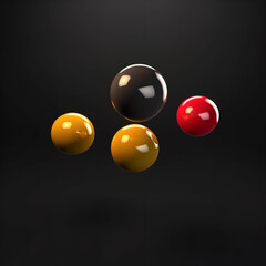 5 flying keno balls yellow and red black background Generative AI