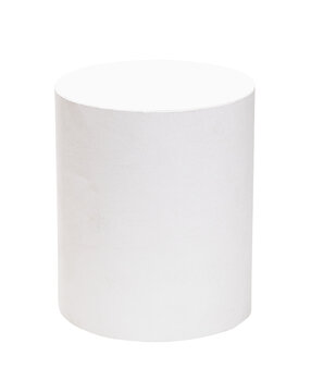 hand-crafted from paper cylinder three-dimensional geometric shape isolated on white background