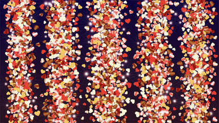 Realistic Background with Confetti of Hearts Glitter Particles. St. Valentine Day. Celebration pattern. Light Spots. Explosion of Confetti. Glitter Vector Illustration. Design for Banner.