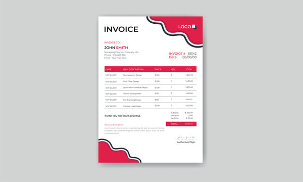 Professional modern Invoice design, Bill form business invoice template,