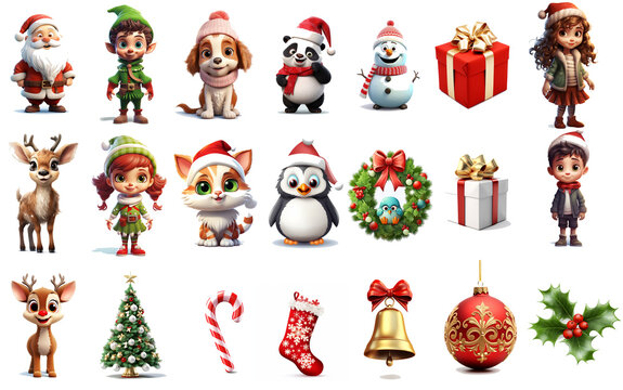 Christmas characters and icons set