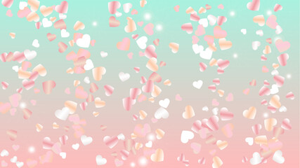 Realistic Background with Confetti of Hearts Glitter Particles. St. Valentine Day. Celebration pattern. Light Spots. Explosion of Confetti. Glitter Vector Illustration. Design for Banner.