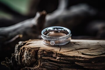 Romantic Wedding Bands on a Log - Cinematic Shot AI Generated