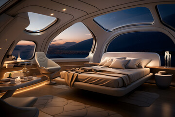 luxury hotel room with sunset