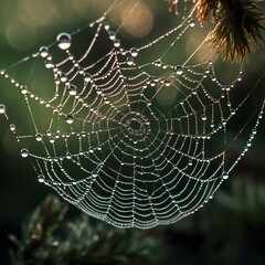 Spider's Web in the Morning Dew. AI Generated