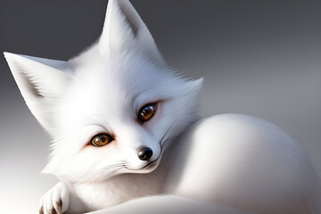 Fototapeta premium cute white fox illustration. Generative AI
