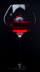 Manhattan cocktail made from bourbon, red vermouth and bitters, alcohol on a dark background.