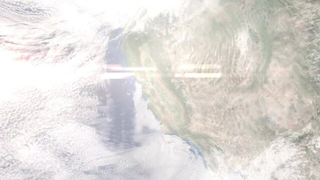 Zoom in from space and focus on Turlock, California, USA. 3D Animation. Background for travel intro. Elements of this image furnished by NASA