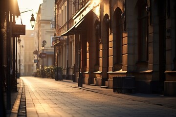 Obraz premium European Street with Old Stone Buildings and Clean Cobbled Paths Generative AI