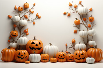 Naklejka na ściany i meble Halloween Design Canvas. White Blank Vertical Sheet Adorned with Festive Halloween Elements
