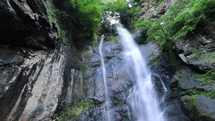 Beautiful mountain waterfall view from the bottom in Georgia
