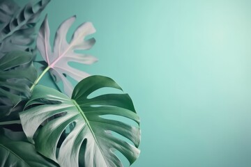 green palm on green background, monstera