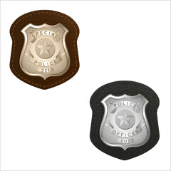 Abstract police badges on leather underlyings in realistic style