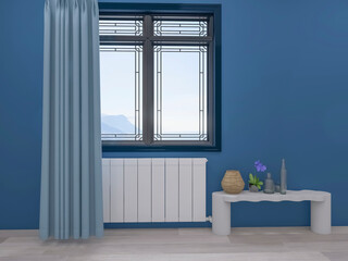 Living room interior with battery 3d render, 3d illustration