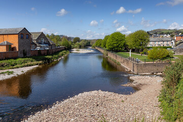 The River Usk at the market town of Brecon in Powys, Wales.