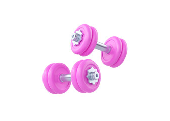 Dumbbell 3d render icon - pink fitness equipment, simple gym barbell and fit execise accessories for muscle
