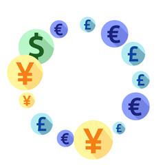 Obraz premium Euro dollar pound yen round signs scatter currency vector illustration. Commerce pattern. Currency