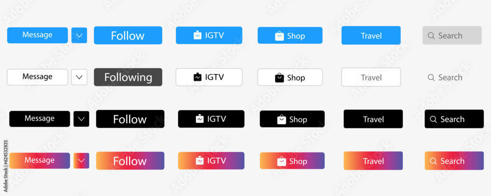 Poster instagram follow button vector image, social media buttons icons and graphics on white background ep