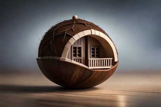 wooden house in the cage