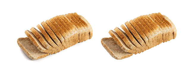 Whole Grain Healthy Sandwich Bread Square Slices Isolated, Supermarket Bread for Toasts, Soft Pieces