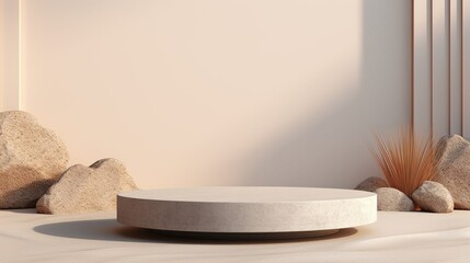 Fototapeta na wymiar Minimal podium stones, design background. Created with Generative Ai technology.