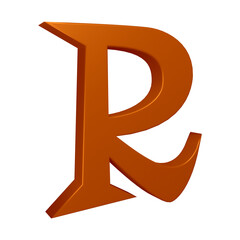 3D brown alphabet letter r for education and text concept