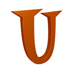 3D brown alphabet letter u for education and text concept
