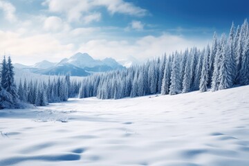 A mountain meadow covered in a blanket of fresh snow.