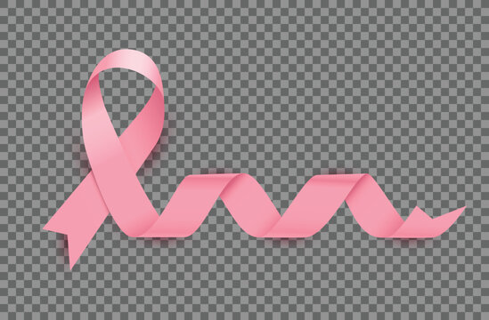 Pink ribbon for Breast Cancer Awareness Month October. Curly pink ribbon on transparent background with. Vector illustration.