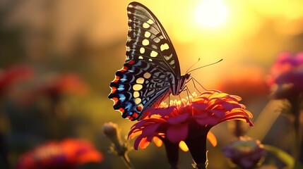 beautiful butterfly at sunset