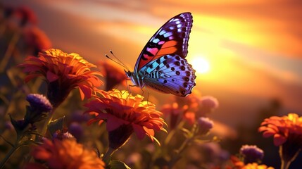 Obraz premium beautiful butterfly at sunset