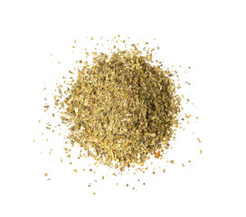 Matcha and Green Tea Leaves Mix Isolated, Dry Fresh Herbal Tea Pile, Healthy Drink Ingredient