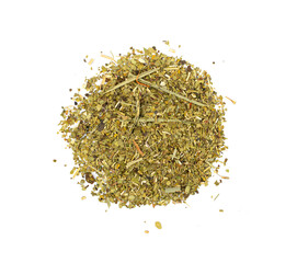 Matcha and Green Tea Leaves Mix Isolated, Dry Fresh Herbal Tea Pile, Healthy Drink Ingredient