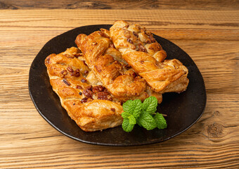 Maple Pecan Puff Pastry, Danish Plaits Pastries with Maple Syrup and Pecan Nuts, Breakfast Bakery