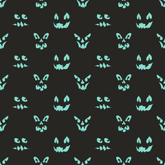 Halloween seamless pattern with spooky faces in cartoon style. Scary and creepy silhouette of faces for Halloween. Pattern with frightful faces for Halloween design.