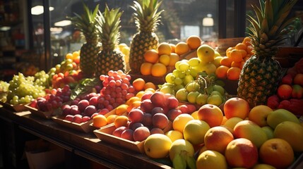Fruit displayed in a fruit store.