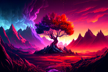 Fantasy background at night. Magic mystic landscape