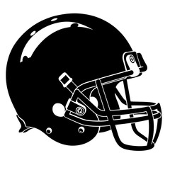 Fototapeta premium American football helmet illustration, CNC solid black clean vector shape, white background